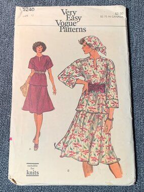 Vogue Misses Skirt Shirt Sewing Pattern Size 12 9240